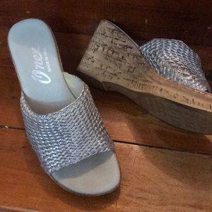 Silver crochet wedge 7 sandals 38 metallic & cork